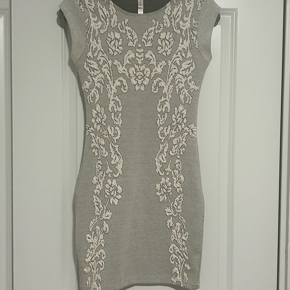 Xhilaration Gray Mini Dress with Cream Floral Embroidery